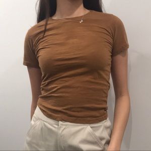 Basic light brown fitted short sleeve tee
